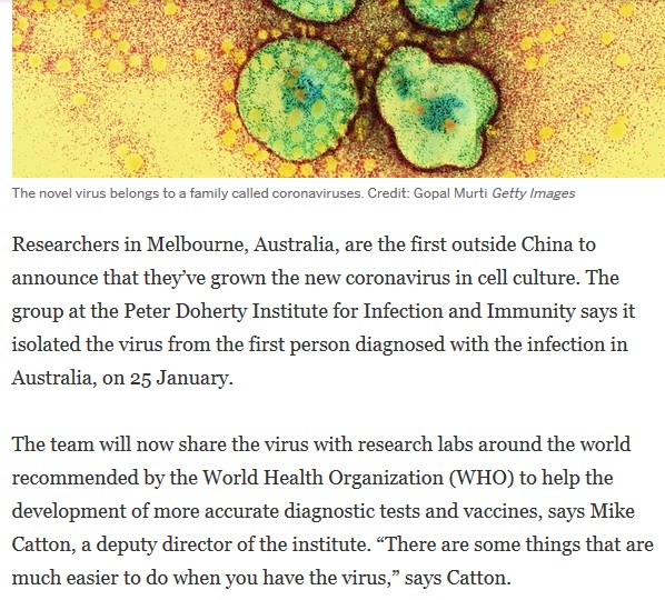 Australia’s Doherty Institute claimed to have isolated the “COVID-19 ...